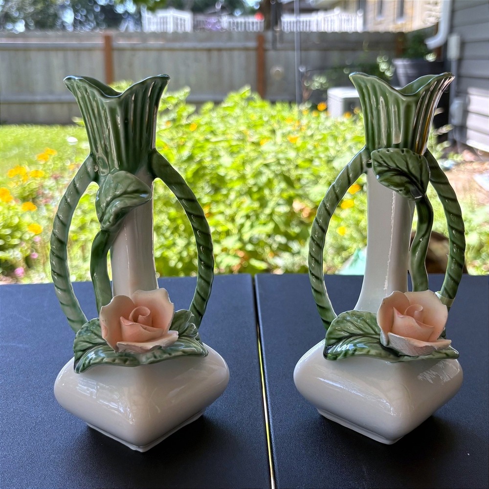 Vintage Enesco Ceramic Bud Vases Set of 2 Japan